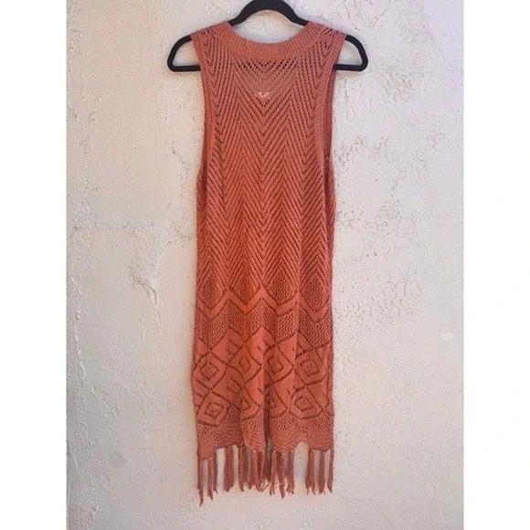 Cupshe NEW Rust Crochet Fringe Mini Dress Festival Mesh Boho Indie Hippie - Picture 7 of 12